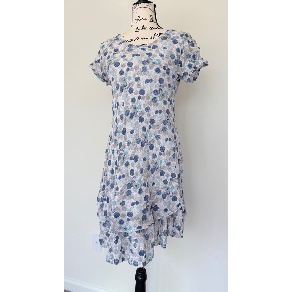 Nina Murati Blue Grey Polka Dot Cotton Gauze Tiered Dress Made in Italy Size M - Picture 11 of 15